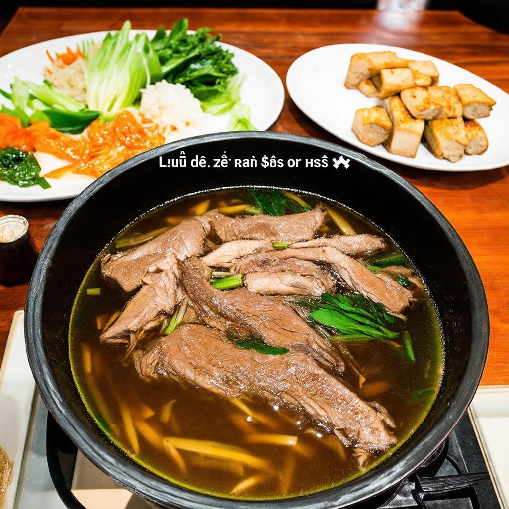 Hinh anh mot noi lau de dang soi kem rau va thit tren ban kem thong tin gia ca tham khao